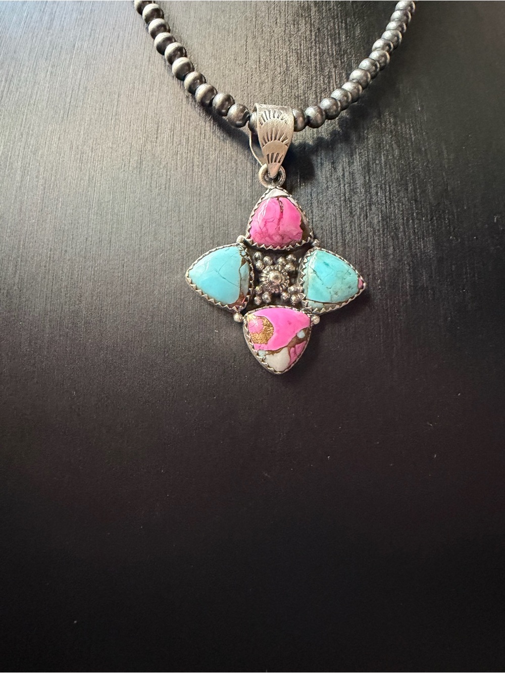 Cotton Candy Dahlia Sterling Sliver Handmade Pendant - Picture 3 of 7